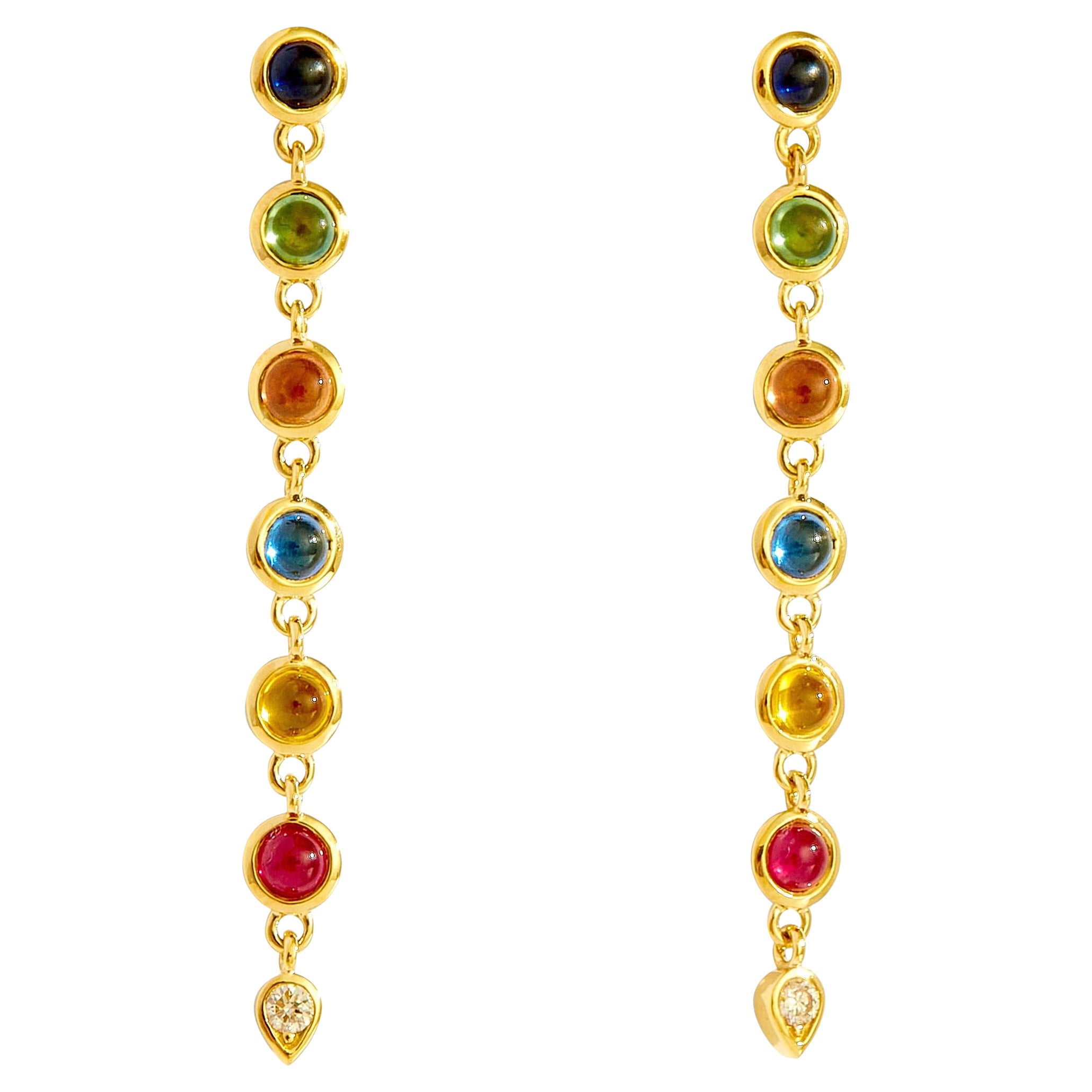 Syna Yellow Gold Multi Color Sapphires Earrings with Diamonds For Sale