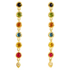 Syna Boucles d'oreilles en or jaune et saphirs multicolores avec diamants