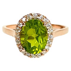 New Natural Aaa Green Peridot Oval & White Cz Sterling 925 Silver Ring