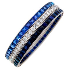 Art Deco Cartier Bangle Bracelet Platinum Diamond Sapphire, French