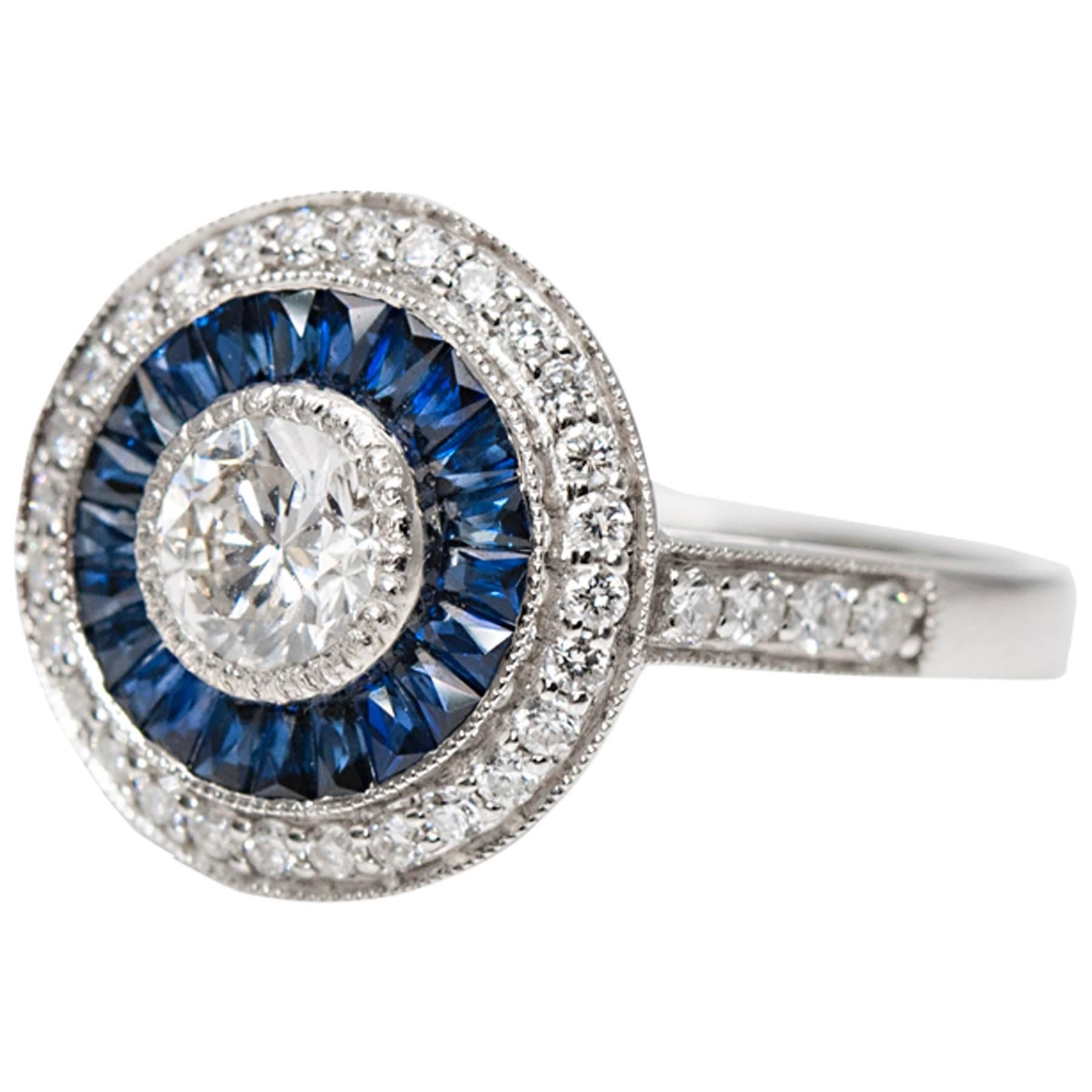 Modern Sapphire Diamond Gold Target Ring For Sale