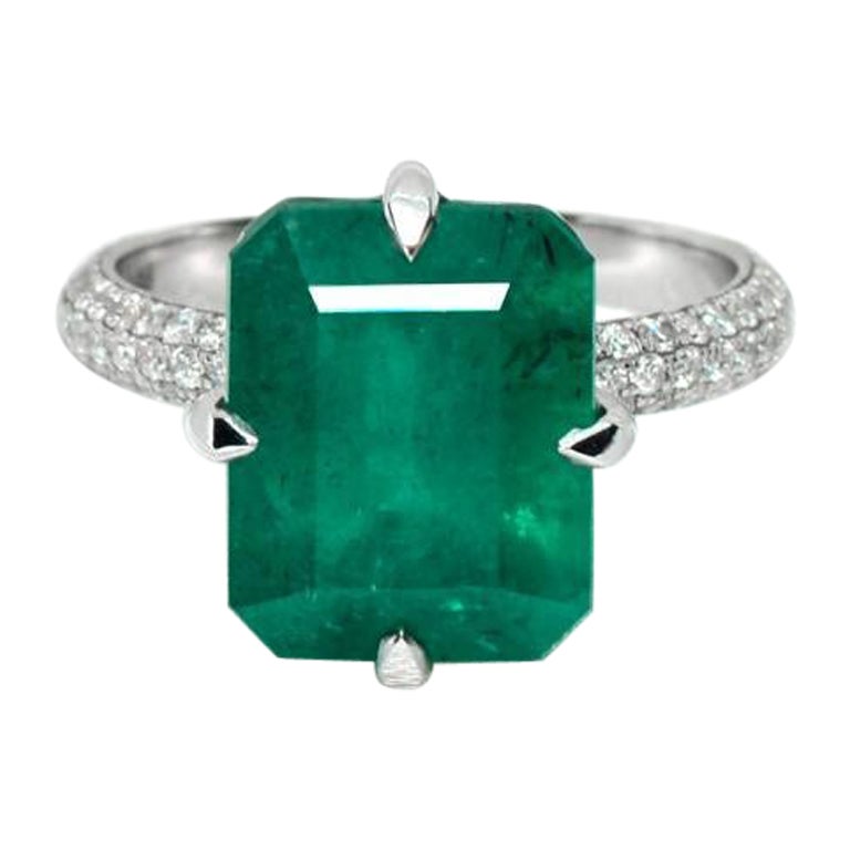 IGI 18k 8.56 Ct Emerald & Diamond Antique Art Deco Style Engagement Ring