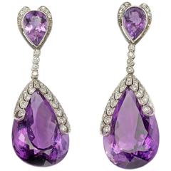 Amethyst Diamond Platinum Earrings 3