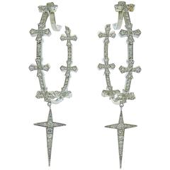 Round Diamond 18K White Gold Hoop Earrings with Crosses 12
