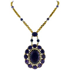 18K Yellow Gold Victorian revival Amethyst Pearl Necklace