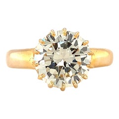 Vintage Gia Certified 3.32 Carat Diamond Engagement Ring in Yellow Gold, circa 1960s