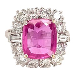 Vintage Gia Certified 4.10 Ct. Pink Sapphire and Diamond White Gold Ring, circa 1950s