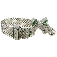 Boucheron Emerald & Round Diamond 18K White Gold Earrings and Bracelet Set 12