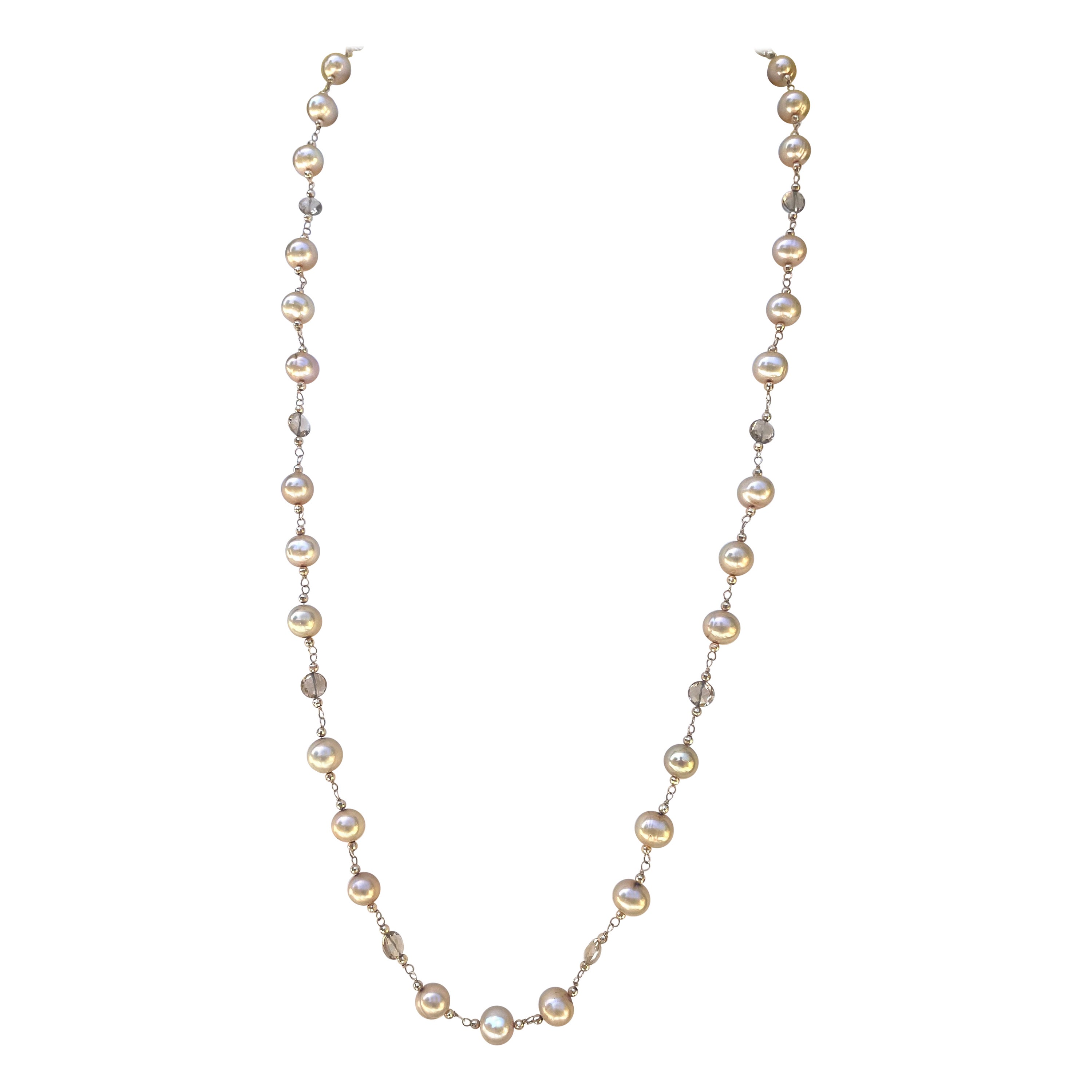 Golden Pearl Necklace with Champagne Citrine Accents For Sale