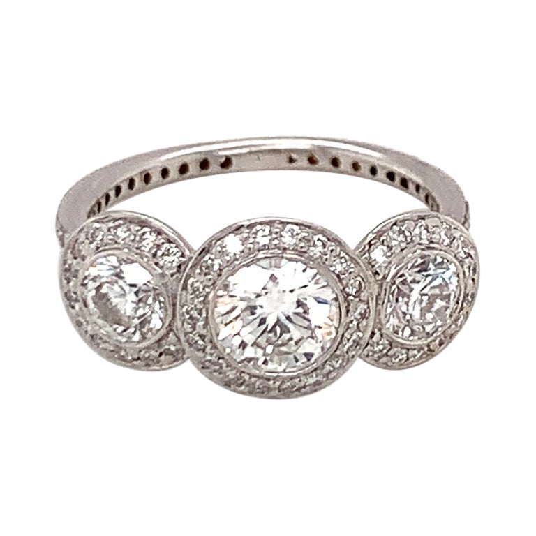 Three-Stone Diamond 18K White Gold Ring For Sale