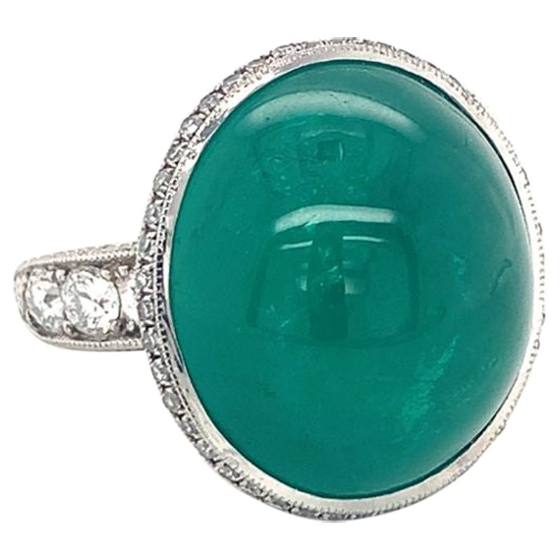 Mid-Century Emerald and Diamond Platinum Ring, circa 1950s For Sale