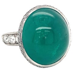 Vintage Mid-Century Emerald and Diamond Platinum Ring, circa 1950s