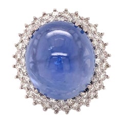 Retro Mid-Century Star Sapphire and Diamond Platinum Ring, circa 1950s