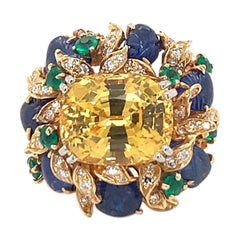 Vintage Yellow Sapphire and Multi-Gem Gold Cocktail Ring by Julius Cohen, circa 1970s