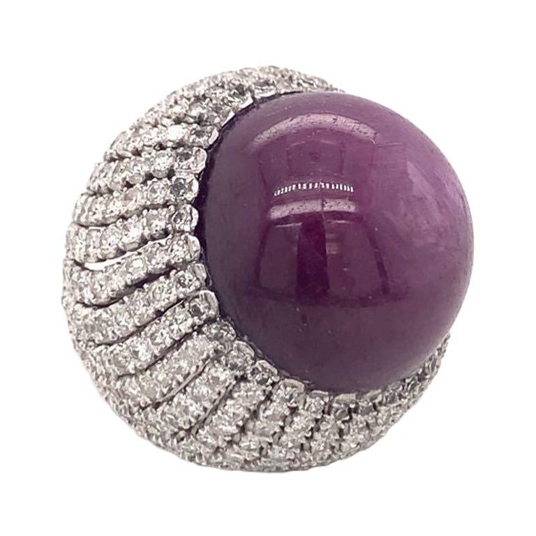 67 Ruby Gia Certified 78.67 Carat Star Ruby and Diamond Bombe 14K White Gold ...