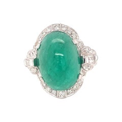 Art Deco Emerald and Diamond Platinum Ring, circa 1930s