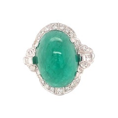 Vintage Art Deco Emerald and Diamond Platinum Ring, circa 1930s