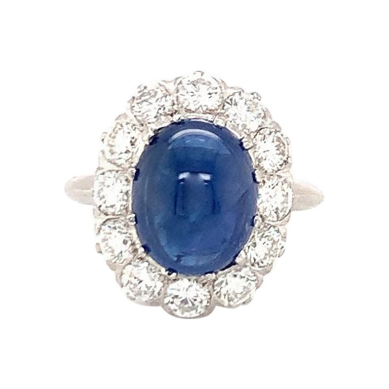 Mid-Century Sapphire and Diamond Platinum and 18K White Gold Ring, circa 1950s For Sale