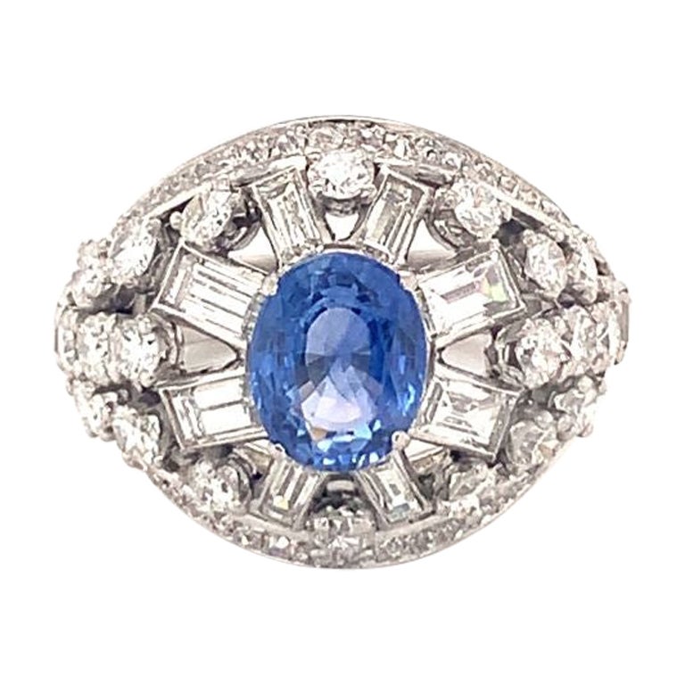 Mid-Century Mauboussin Sapphire and Diamond Platinum Ring, circa 1950s