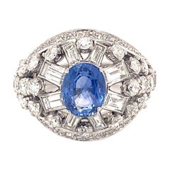 Mid-Century Mauboussin Sapphire and Diamond Platinum Ring, circa 1950s