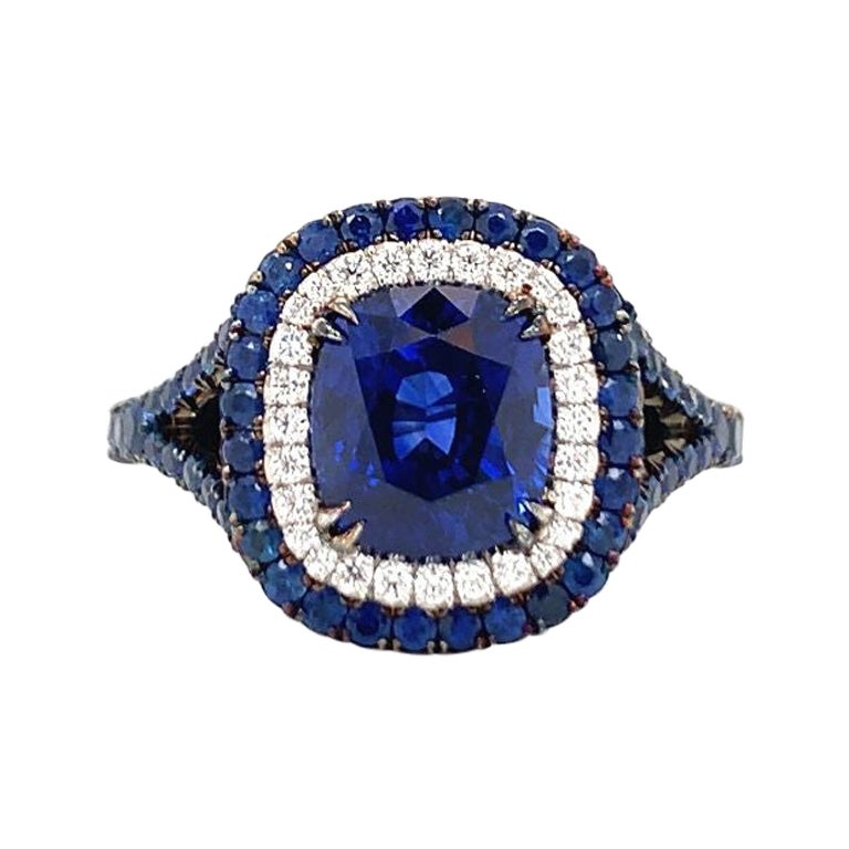 Sapphire and Diamond Platinum Ring by Omi For Sale