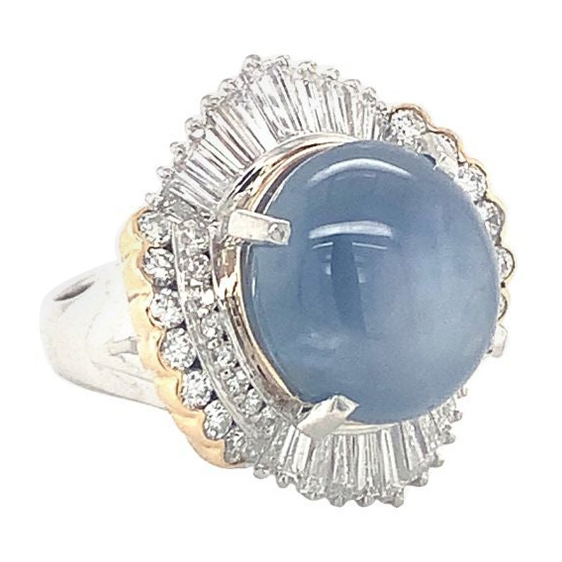 Mid-Century Star Sapphire and Diamond Platinum Ring, circa 1950s For Sale
