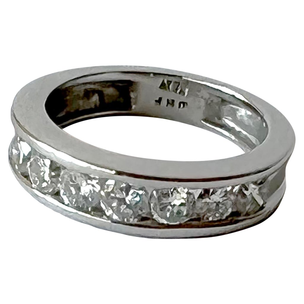 Platinum Semi Eternity Channel Set Diamond Engagement Anniversary Band Ring For Sale
