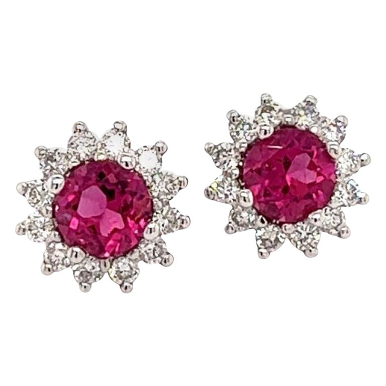 Diamond Rubellite Tourmaline Earrings 14k Gold 1.36 Tcw Certified
