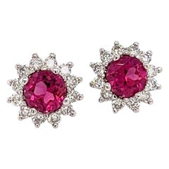 Diamond Rubellite Tourmaline Earrings 14k Gold 1.36 Tcw Certified