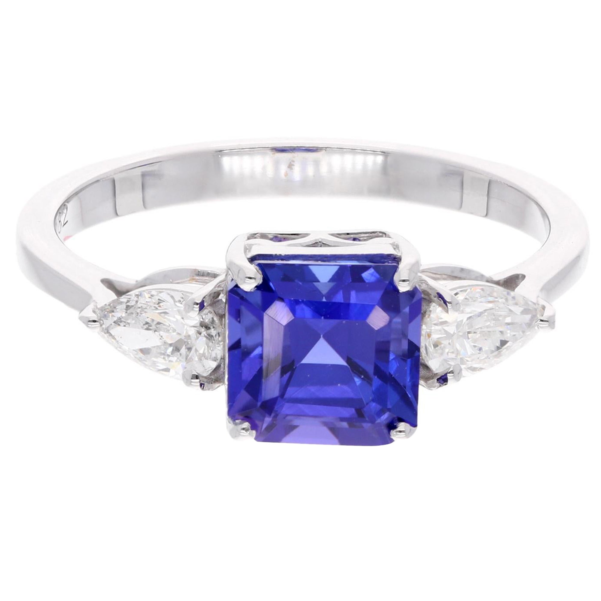 Square Octagon Shape Tanzanite Gemstone Ring Pear Diamond 18 Karat White Gold For Sale