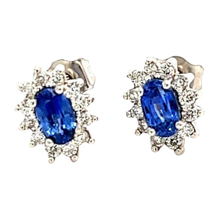 Natural Sapphire Diamond Stud Earrings 14k Gold 0.84 TCW Certified For Sale
