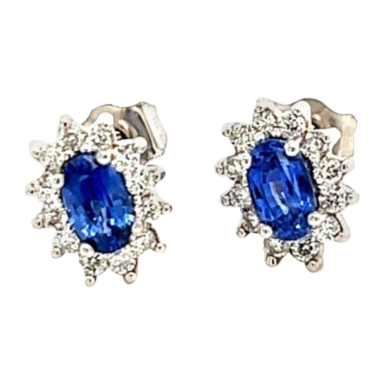 Natural Sapphire Diamond Stud Earrings 14k Gold 0.84 TCW Certified For Sale