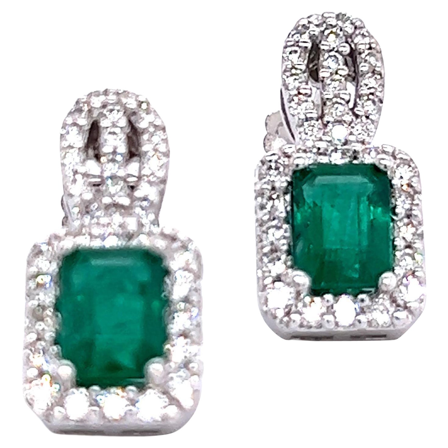 Pendientes de diamante esmeralda natural en oro de 14k 2,74 TCW certificado