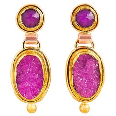 Yellow 22 and 18 Karat Gold Earrings with Cobalt Calcite 
