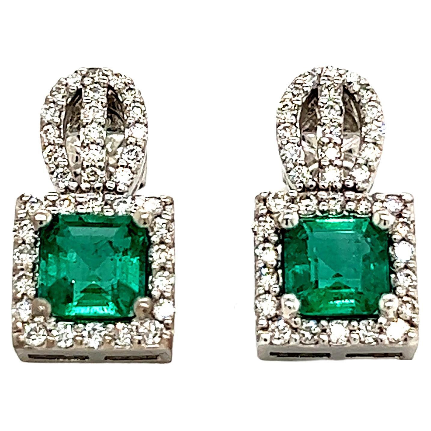 Natural Emerald Diamond Stud Earrings 14k Gold 2.84 TCW Certified For Sale
