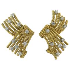 Tiffany & Co. Schlumberger Diamond Gold Platinum V Rope Earrings