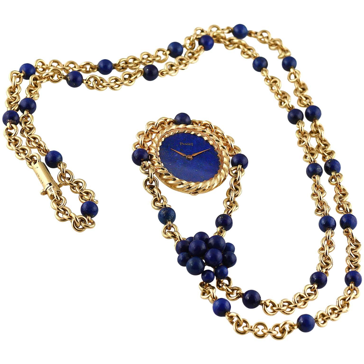 Piaget Lady's Yellow Gold Lapis Lazuli Necklace Watch