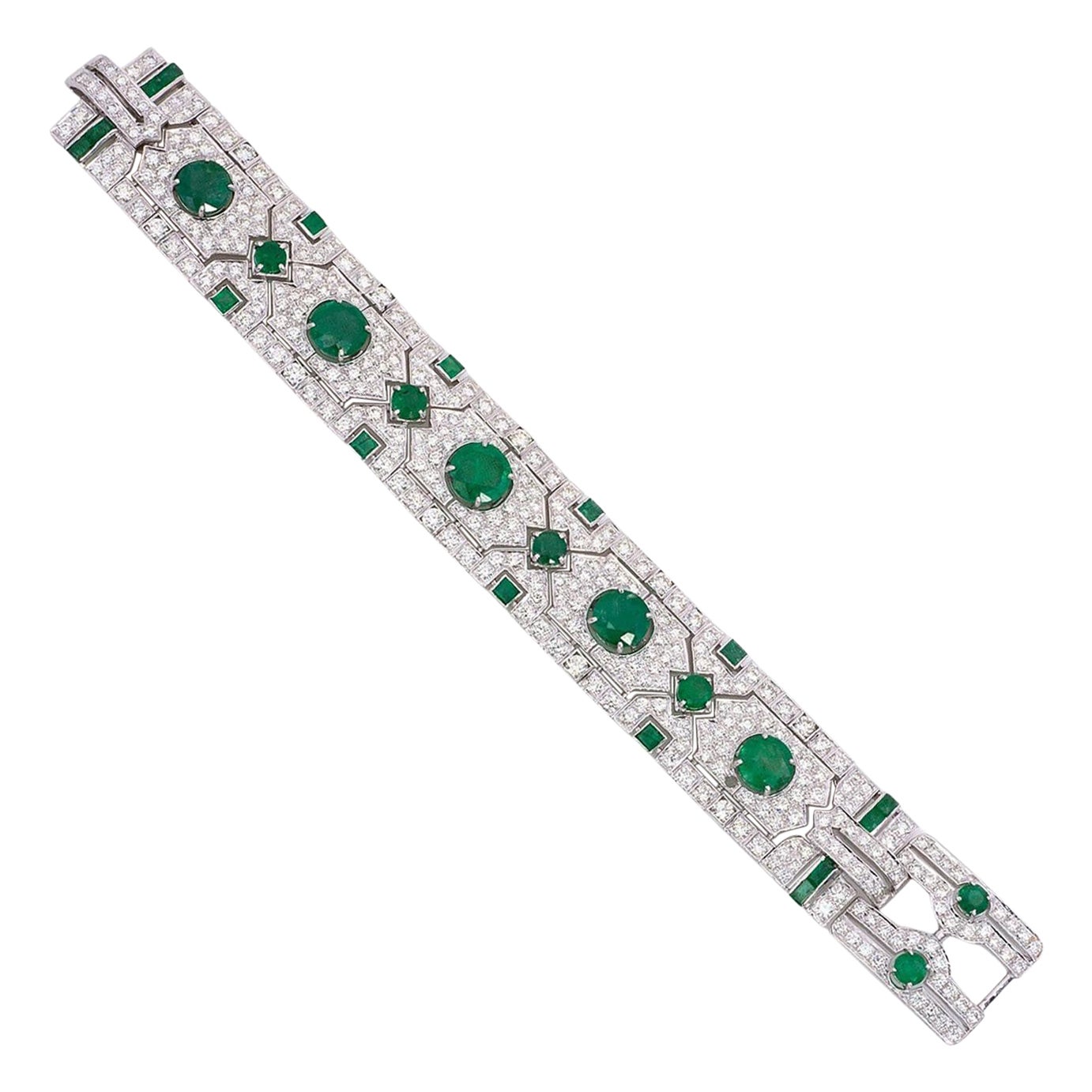 13.92 Carat Emerald and Diamond Art Deco Style Bracelet 