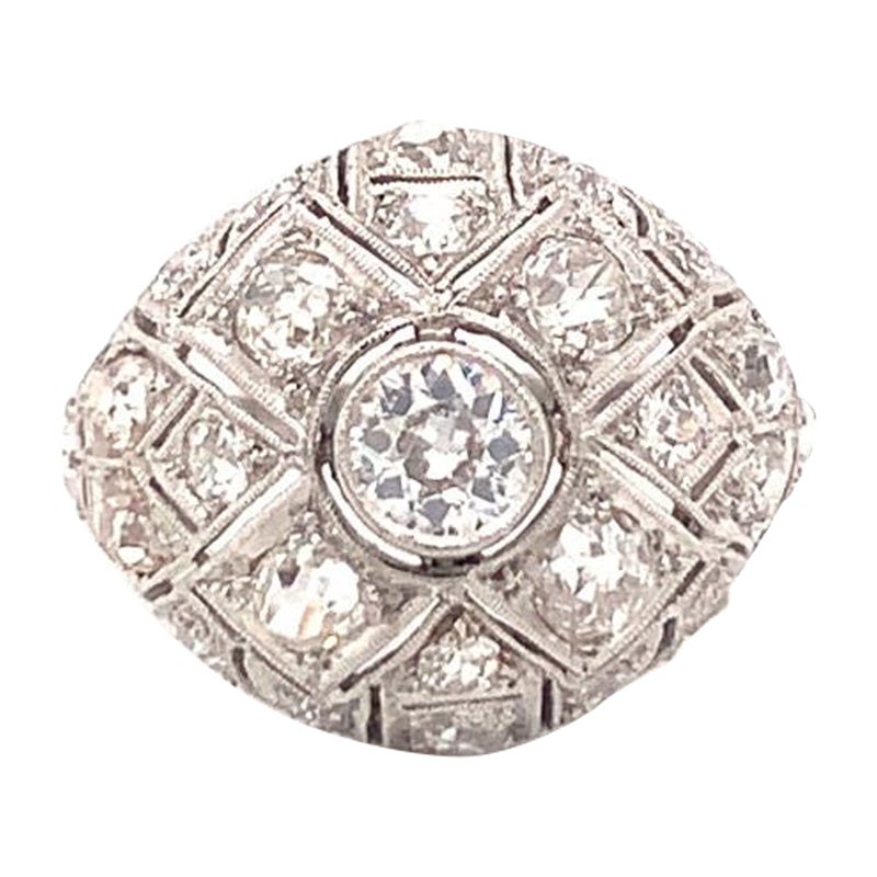 Art Deco Diamond Bombe Platinum Ring, circa 1920s For Sale