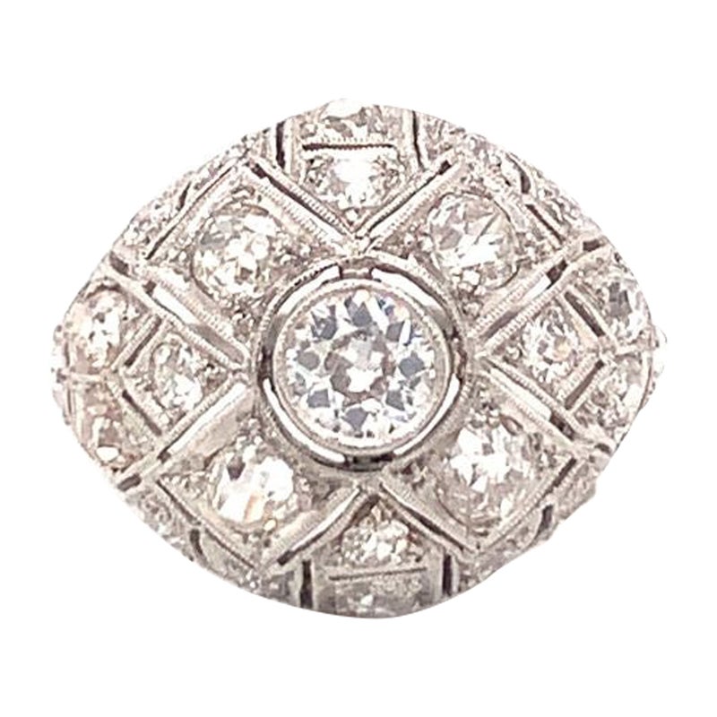 Art Deco Diamond Bombe Platinum Ring, circa 1920s