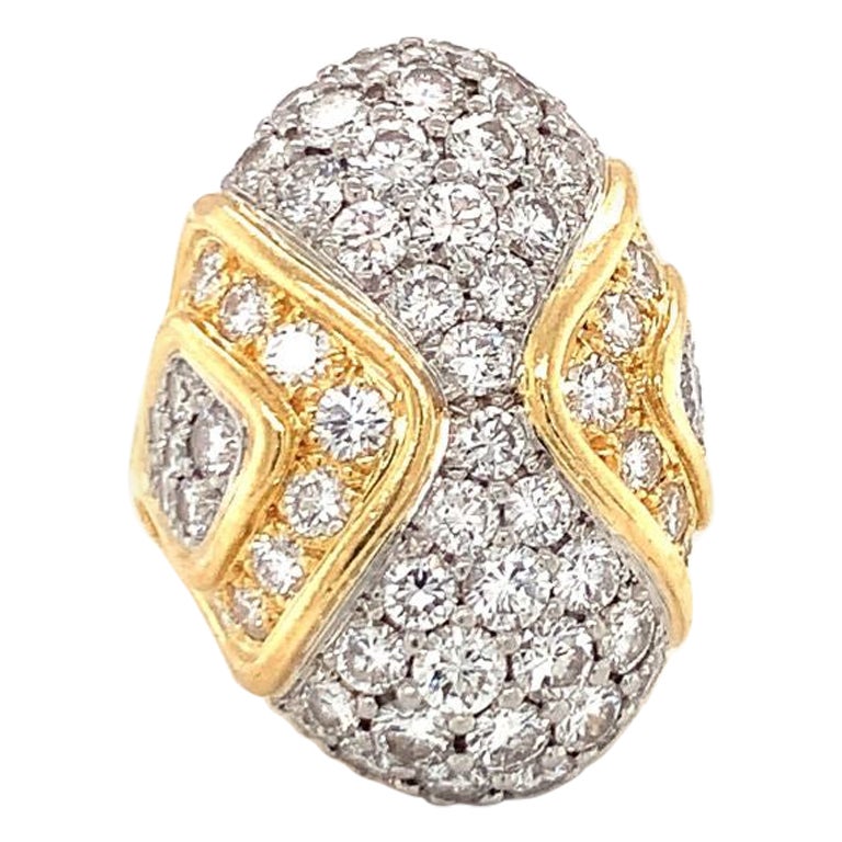 Diamond Dome Ring in Platinum and 18K Yellow Gold, circa 1960s For Sale