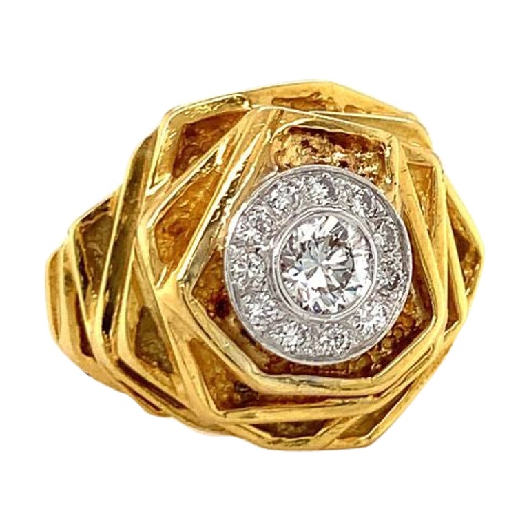 Diamond 18K Yellow Gold Cocktail Ring, circa 1970s For Sale