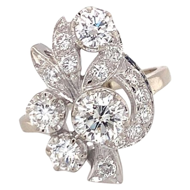 Small Dinner Rings Mid-Century Diamond Cluster 14K White Gold Dinner Ring, circa 1950s For ...