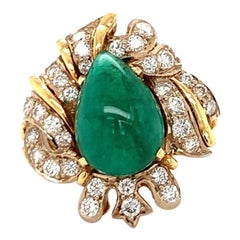 Ring mit Smaragd und Diamant aus 18 Karat Gelbgold, ca. 1960er Jahre