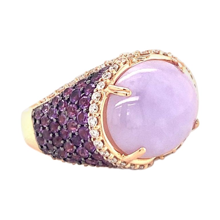 Cocktailring aus 18 Karat Roségold mit lavendelfarbenem Jadeit, Amethyst und Diamant