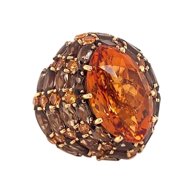 Bague en or 18 carats, citrine, quartz et saphir orange par Rodney Rayner, circa 2010 en vente