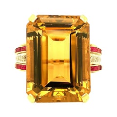 Retro Citrine, Ruby and Diamond 14k Gold Cocktail Ring, circa 1940s