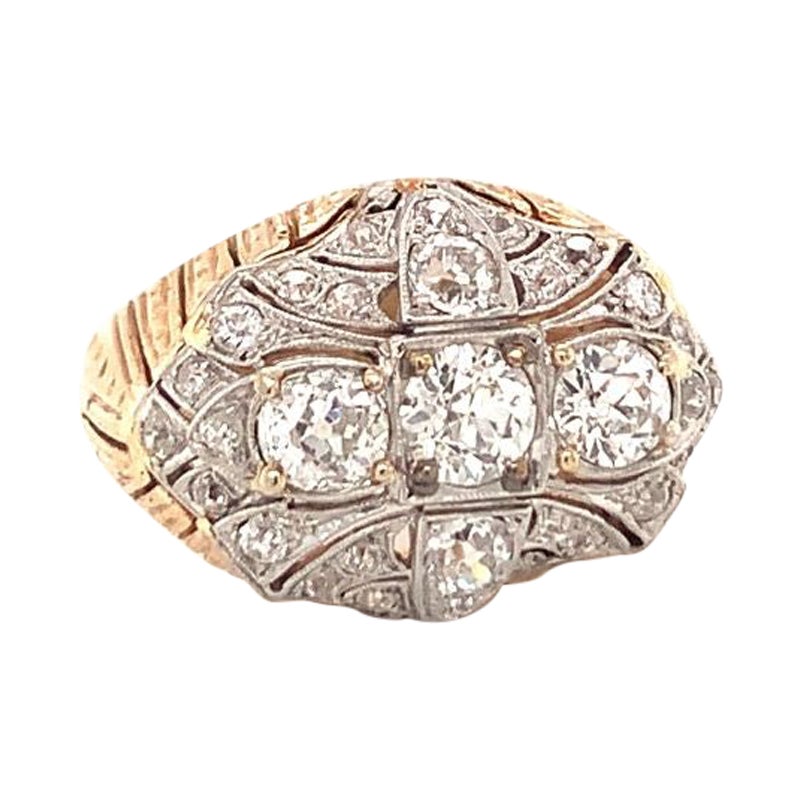 Vintage Diamond Platinum and 18K Yellow Gold Ring, circa 1960s For Sale