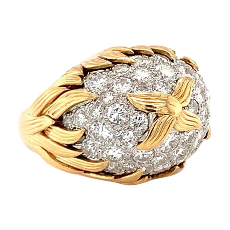 Diamond Pave Dome 18K Yellow Gold Ring, circa 1960s For Sale