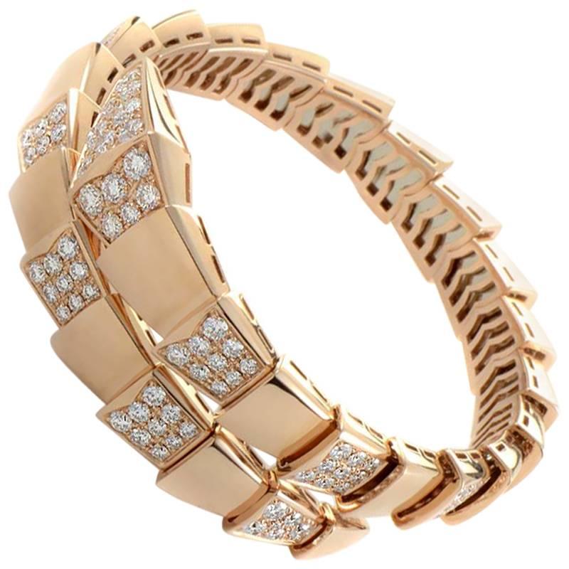 Bulgari Serpenti Semi-Pave Diamond Gold Bracelet